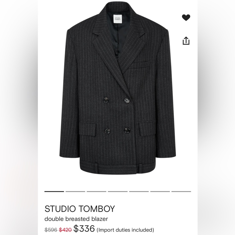 Charcoal Grey Oversized Double Breasted Blazer S